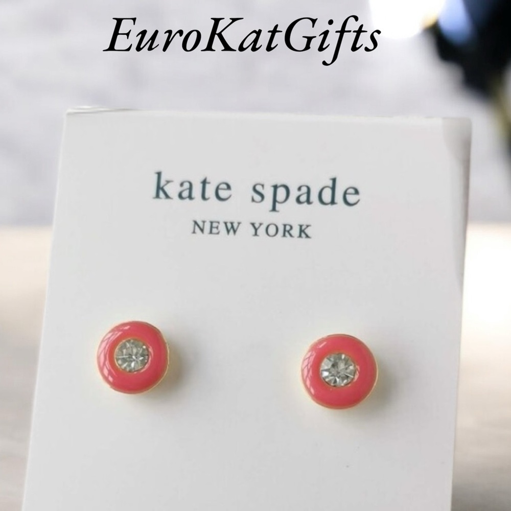NEW Kate Spade Red Pink candy CZ Gold Stud Earrings NWT with dust bag - Picture 6 of 6